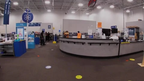 Best Buy electronics retail store interior pov walking service desk area an.. Stock Footage 227366987