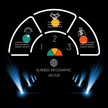 Best Chart Template 3 position for information on dark background. Illustrazione stock