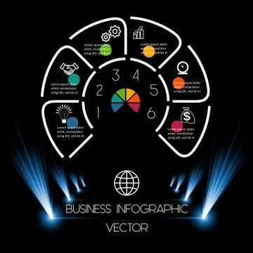Best Chart Template 6 position for information on dark background. Stock Illustration