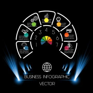 Best Chart Template 7 position for information on dark background. Stock Illustration