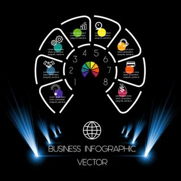 Best Chart Template 8 position for information on dark background. Stock Illustration