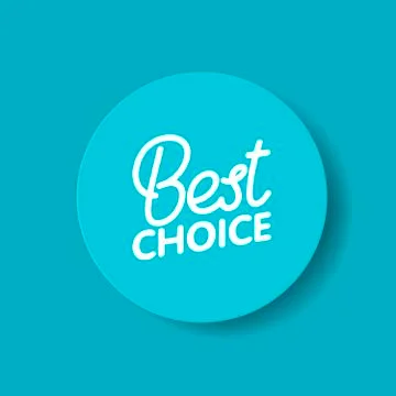 Best choice badge. Vector flat illustration. Turquoise round label with lette 스톡 일러스트