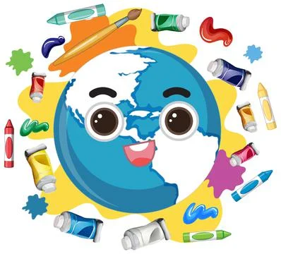 Best Cute earth with color painting objects Illustration Background Stock Illustration