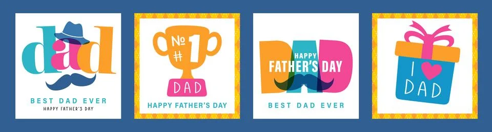 Best Dad Ever set of 4 Father's day vector greeting cards with mens accessors Illustration