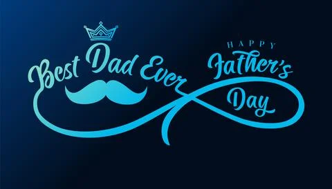 Best Dad Ever text and mustache with infinity divider on blue background Stock Illustration