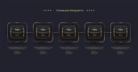 The Best Dark Luxury Steps buttons Infographic with FIVE options process, a  Stock Illustration