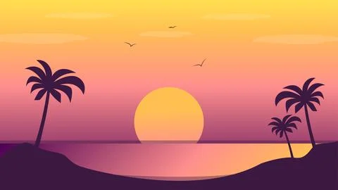 Best Evening Beach Scene Background Best Nature Beach  Scene Illustration Stock Illustration