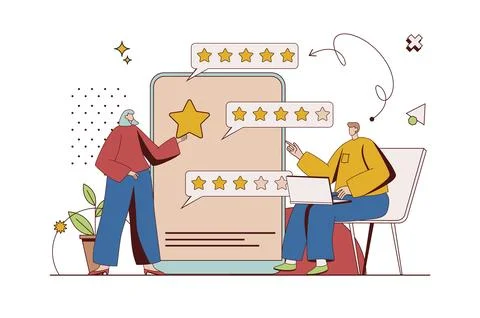 Best feedback concept with character situation in flat design. Man and woman  Stock Illustration