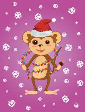 Best flat Christmas monkey Stock Illustration