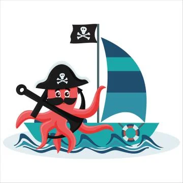 Best flat octopus pirate Stock Illustration