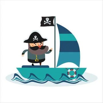 Best flat pirate ship Stock Illustration