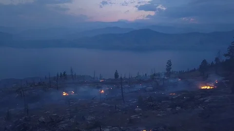 Best forest fire 4k drone shot. British Columbia Wildfire in Okanagan valley Stock Footage