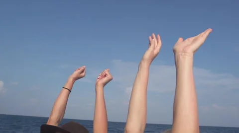 Best Friends Give High Five On Boat In Open Sea Stock Footage 50684608