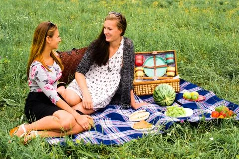 Best friends having a picnic Stock Photos