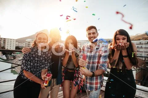 Best friends on a rooftop party Stock Photos