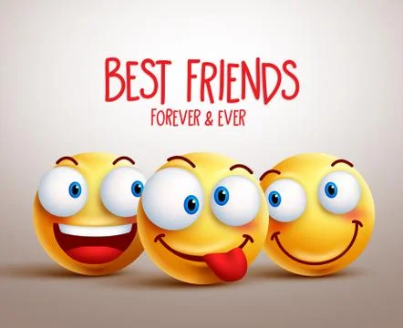 Best friends smiley face vector design concept with funny facial expressions Stock Illustration