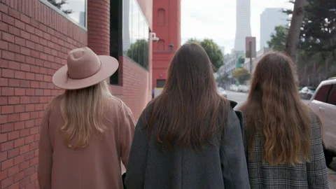 Best friends strolling along empty street of San Francisco, CA, USA Stock Footage 223062418