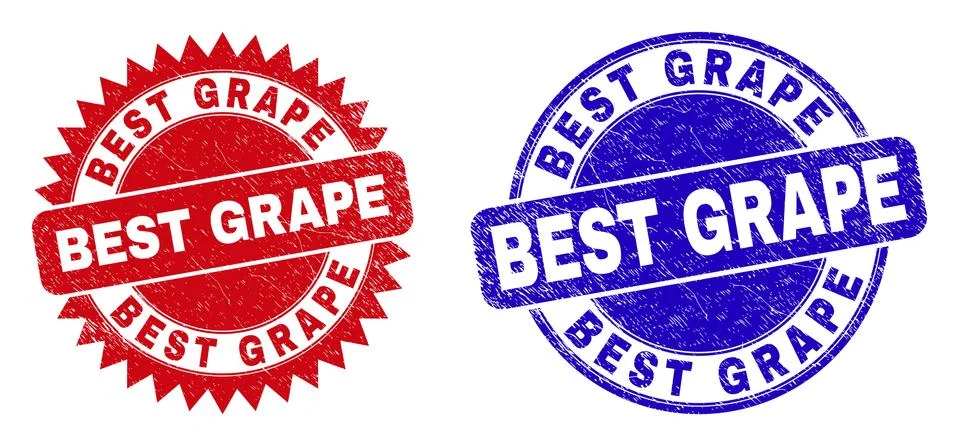 BEST GRAPE Round and Rosette Stamps with Grunged Texture Stock Illustration