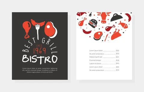 Best Gril Bistro Menu Template Design, BBQ Restaurant, Bar Poster, Invitation Stock Illustration