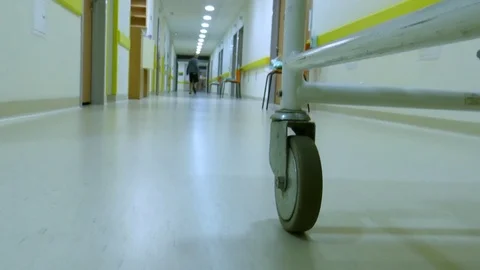 Best hospital gurney trolley bed low angle Stock Footage