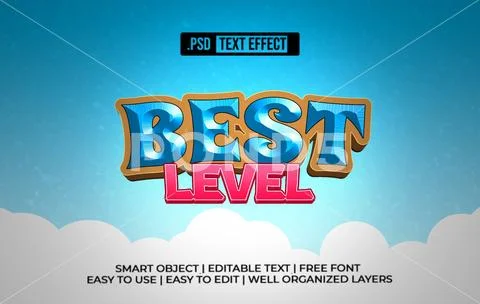 Best Level Game 3D Text Effect Modello PSD
