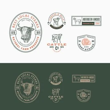 Best Local Cattle Farm Retro Framed Badges or Logo Templates Collection. Hand Stock Illustration