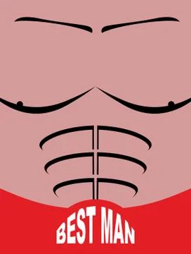 Best man. Vector greeting card. Man sports figure. Pectoral muscles and press Stock Illustration