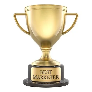Best Marketer, gold trophy cup. 3D rendering Stock Illustration