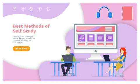 Best methods of self study concept. People working with online courses イラスト素材