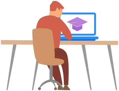 Best methods of self study concept. Man using program for distance learning Stock Illustration