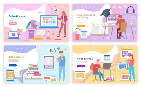 Best methods of self study concept. Man using program for distance learning Stock Illustration