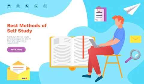 Best methods of self study landing page template. Online lecturing. E-learning Stock Illustration