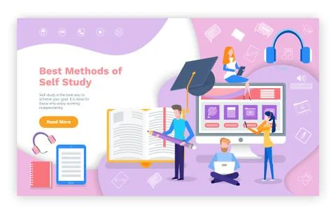 Best Methods of Self Study Online Education Page 스톡 일러스트
