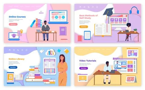 Best methods of self study, online education website. African woman studies via Illustrazione stock