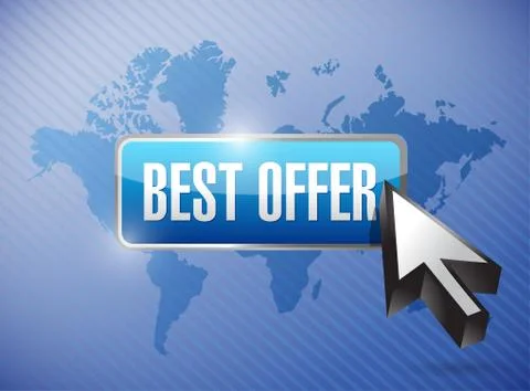 Best offer button illustration design over a world Stock Illustration