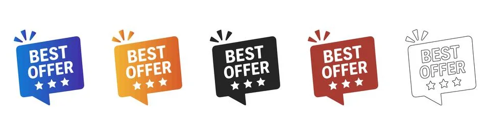 Best offer speech bubble icon set for retail promotions Stock Illustration