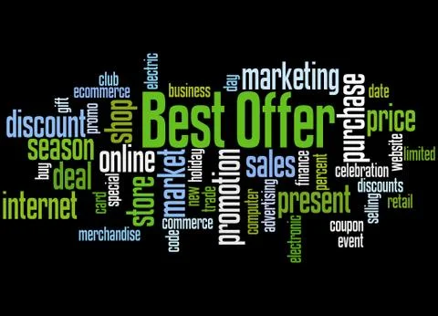 Best offer word cloud concept Stock Illustration