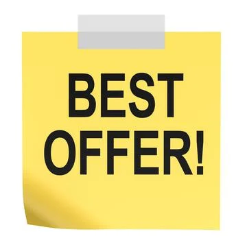 Best Offer, yellow sticky note. 3D rendering Stock Illustration