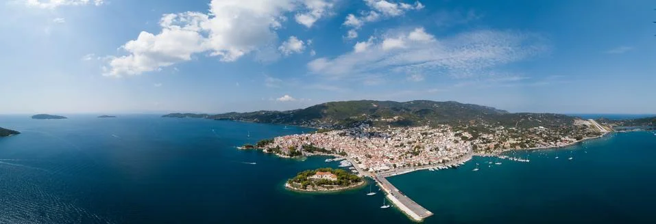 THE BEST PANORAMA PHOTO OF SKIATHOS PORT THAT YOU COULD FIND,Sporades,Greece Stock Photos