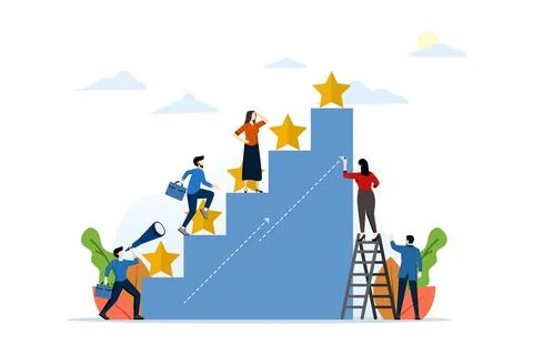 Best performance forecast concept, five point score. people leave feedback. Stock Illustration
