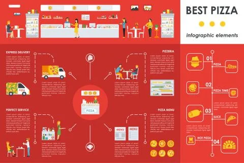 Best Pizza infographic elements. Flat  concept web vector illustration. Pizzeria Stock Illustration