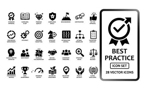 Best Practice and Quality Management solid icon set containing 28 vector ic.. イラスト素材