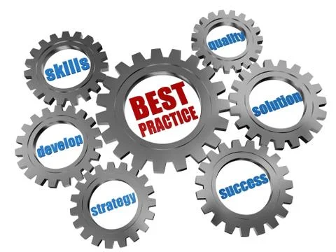 Best practice - business concept in silver grey gearwheels Stock Illustration