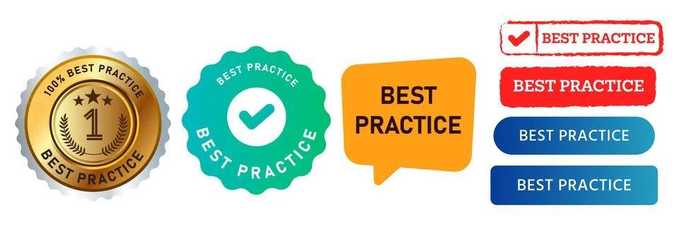 Best practice stamp button emblem seal speech bubble perfection discipline Stock Illustration