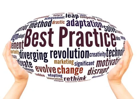 Best Practice word cloud hand sphere concept Foto stock