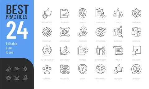 Best Practices line Editable Icons set. Stock Illustration