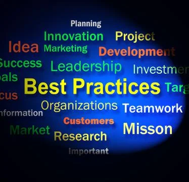 Best practices words shows optimum business procedures Stock Illustration