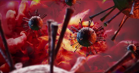 Best red pathogen biohazard viruses, covid 19, coronavirus, cancer, microbes Video stock 154775621