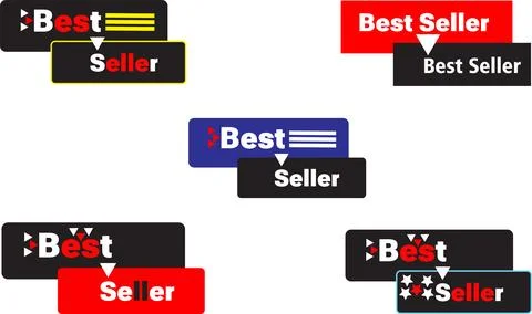 Best seller label set vector with black red white badges  product promotion Stock-Illustration