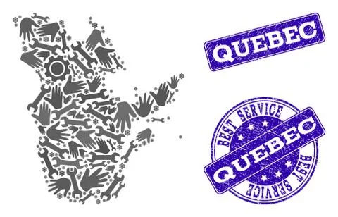 Best Service Collage of Map of Quebec Province and Textured Stamps Stock Illustration